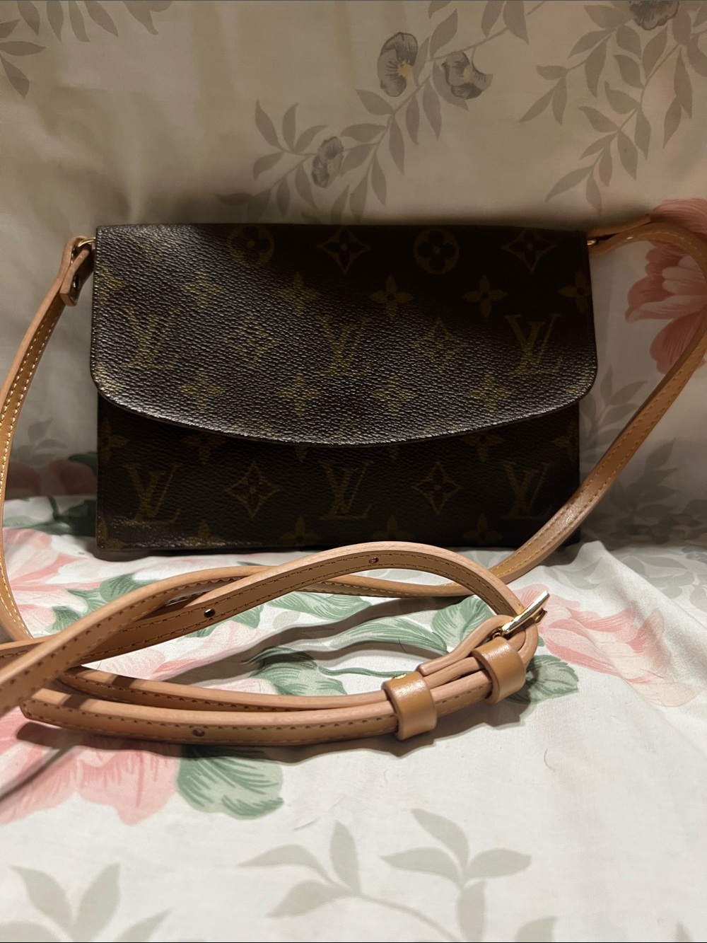 Louis Vuitton Monogram Pochette Rabat 20 Crossbody Bag in Brown with Tan Strap